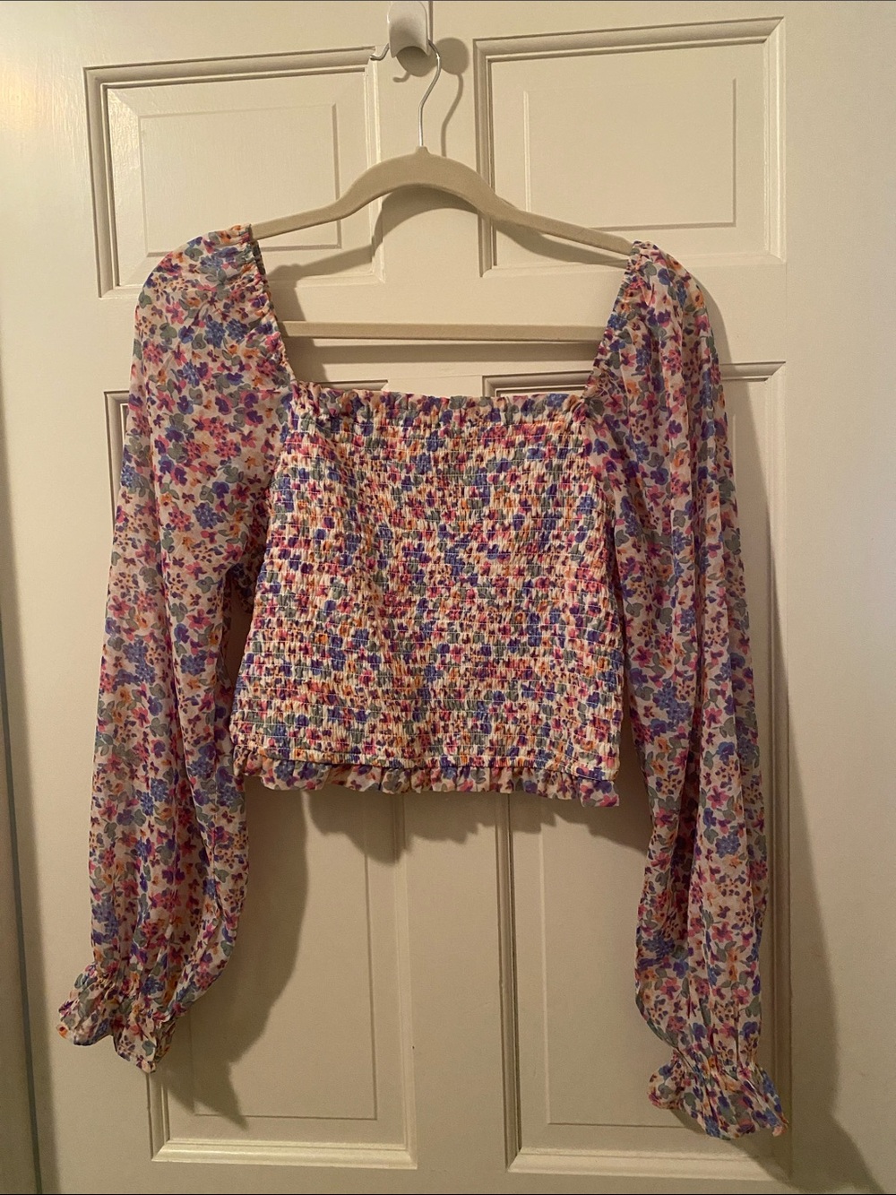 Japna Multicolor Floral Smocked Square-Neck Crop Top